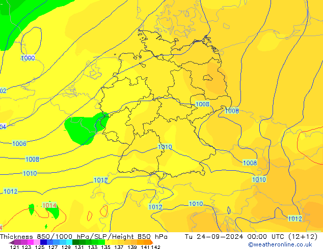 Dikte 850-1000 hPa GFS di 24.09.2024 00 UTC