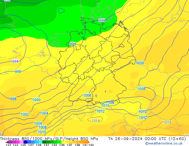 Thck 850-1000 hPa GFS gio 26.09.2024 00 UTC