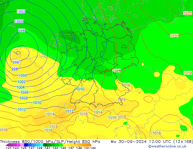 Schichtdicke 850-1000 hPa GFS Mo 30.09.2024 12 UTC