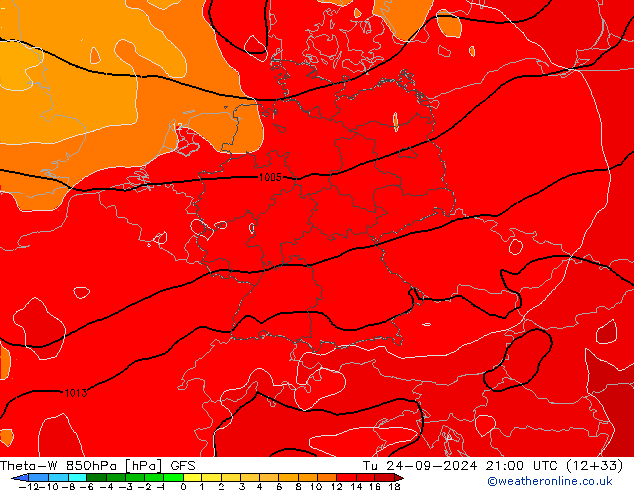 Theta-W 850hPa GFS Tu 24.09.2024 21 UTC