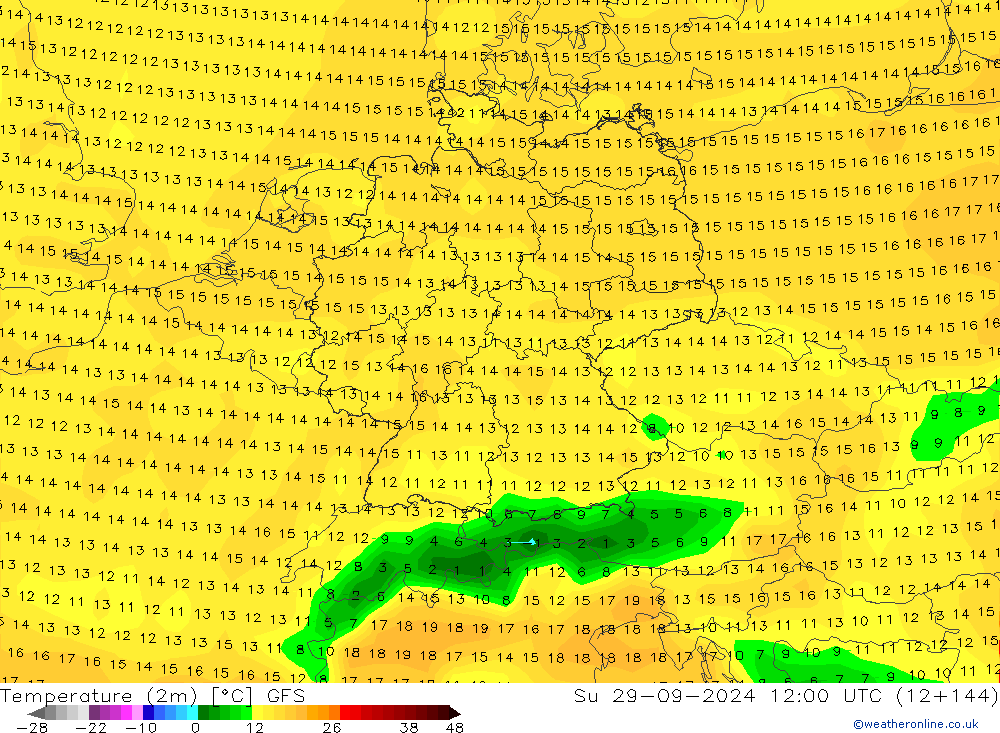 Temperature (2m) GFS Ne 29.09.2024 12 UTC