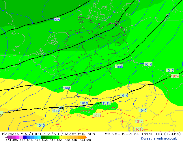 Schichtdicke 500-1000 hPa GFS Mi 25.09.2024 18 UTC