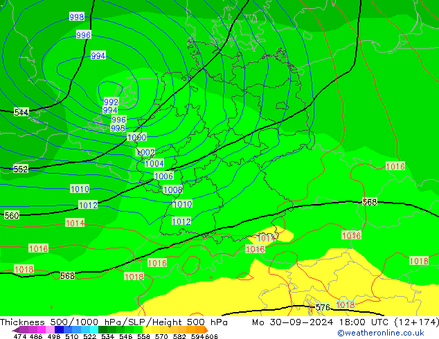 Thck 500-1000hPa GFS Mo 30.09.2024 18 UTC