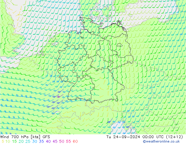 Wind 700 hPa GFS Di 24.09.2024 00 UTC