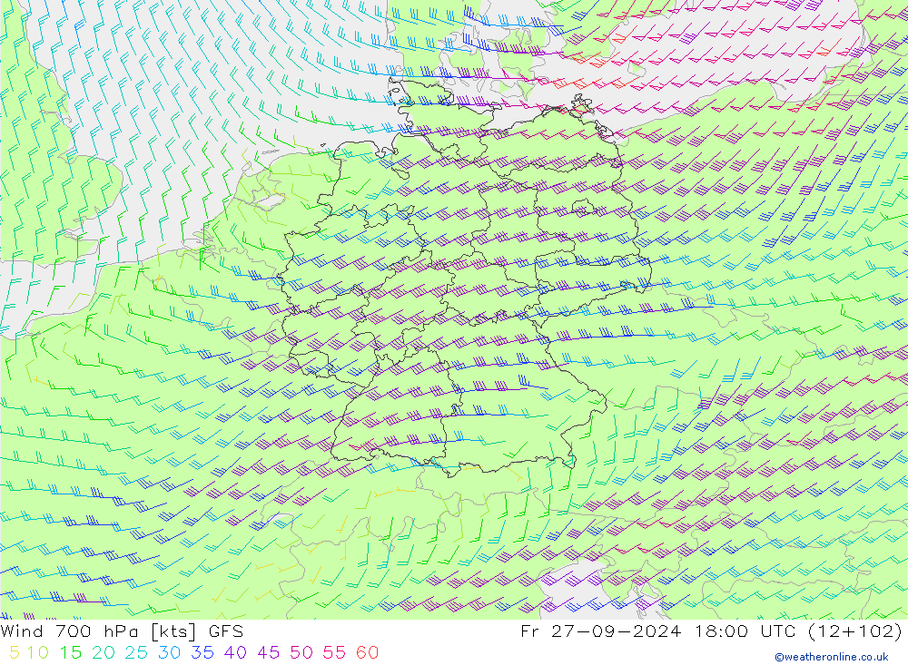 Wind 700 hPa GFS Fr 27.09.2024 18 UTC