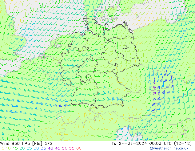 Vento 850 hPa GFS mar 24.09.2024 00 UTC