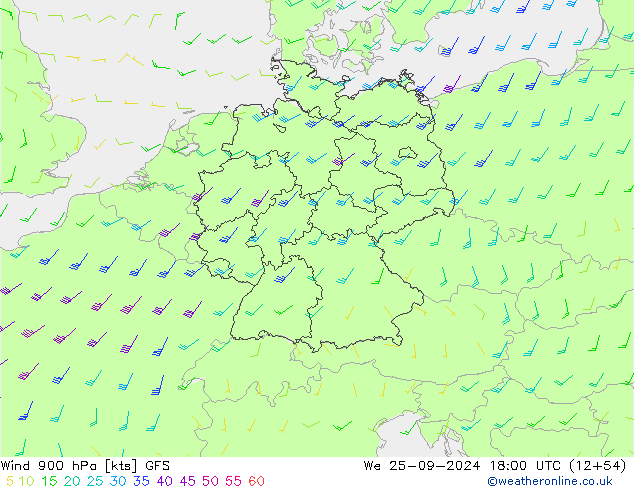 Wind 900 hPa GFS We 25.09.2024 18 UTC