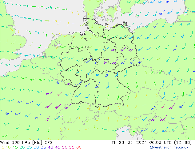 Viento 900 hPa GFS jue 26.09.2024 06 UTC