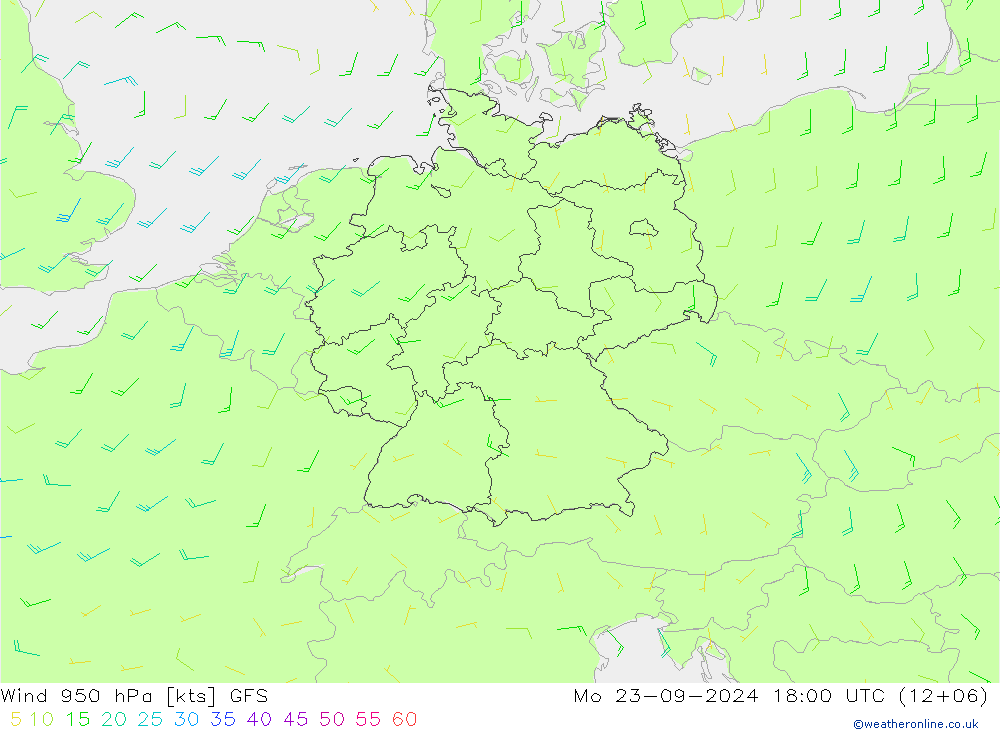 Wind 950 hPa GFS ma 23.09.2024 18 UTC