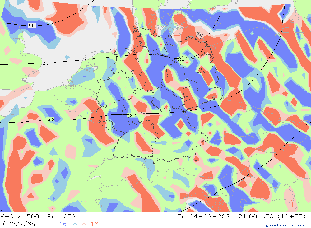 V-Adv. 500 hPa GFS Út 24.09.2024 21 UTC