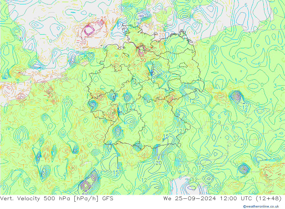 Vert. Velocity 500 hPa GFS  25.09.2024 12 UTC