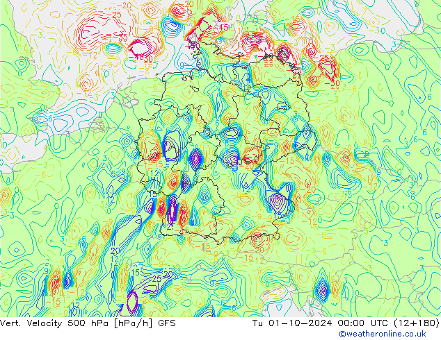 500 hPa Dikey Hız GFS Sa 01.10.2024 00 UTC