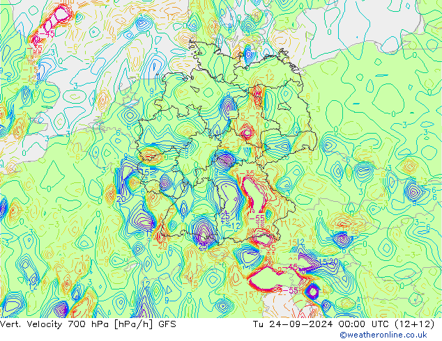 Vert. Velocity 700 hPa GFS wto. 24.09.2024 00 UTC