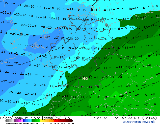 Height/Temp. 500 hPa GFS Fr 27.09.2024 06 UTC