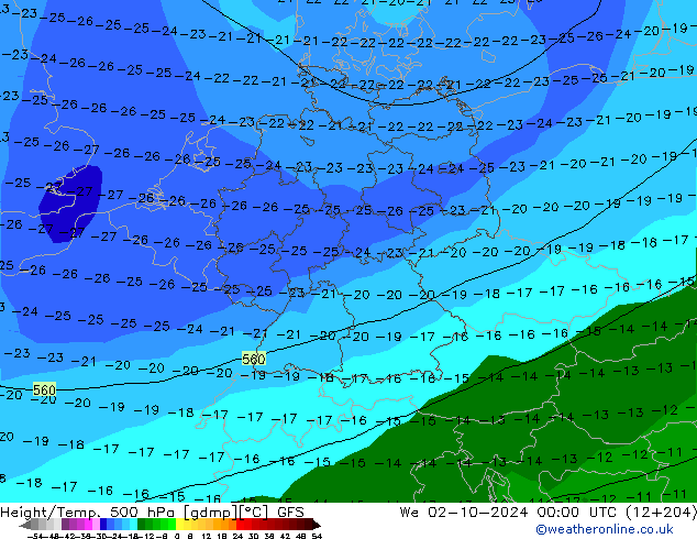 Z500/Rain (+SLP)/Z850 GFS We 02.10.2024 00 UTC