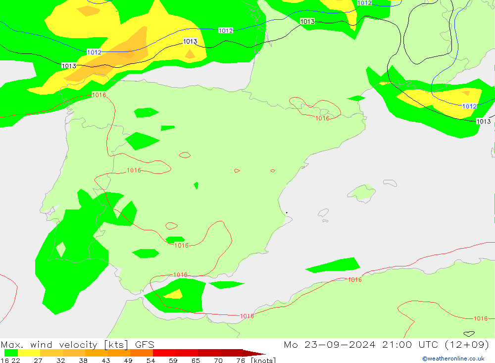 Max. wind velocity GFS Mo 23.09.2024 21 UTC