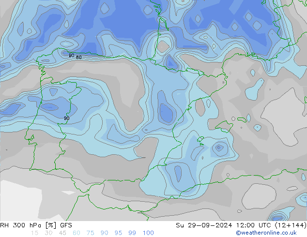 RH 300 hPa GFS Su 29.09.2024 12 UTC