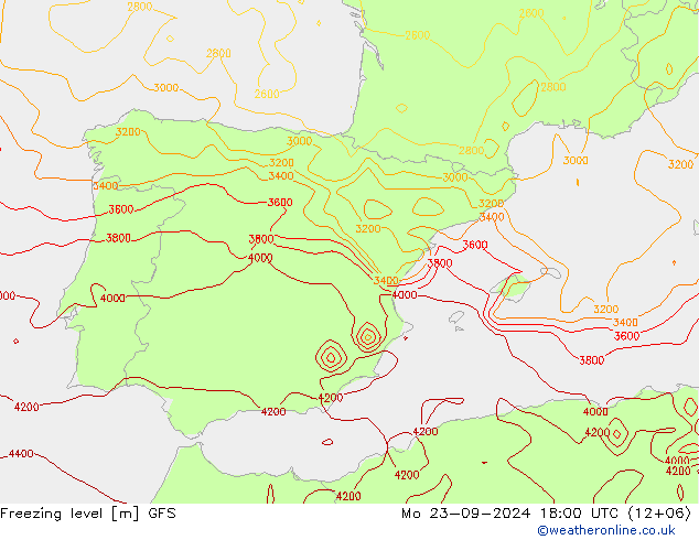 Freezing level GFS pon. 23.09.2024 18 UTC