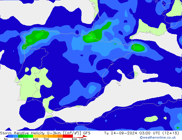 Storm Relative Helicity GFS Ter 24.09.2024 03 UTC