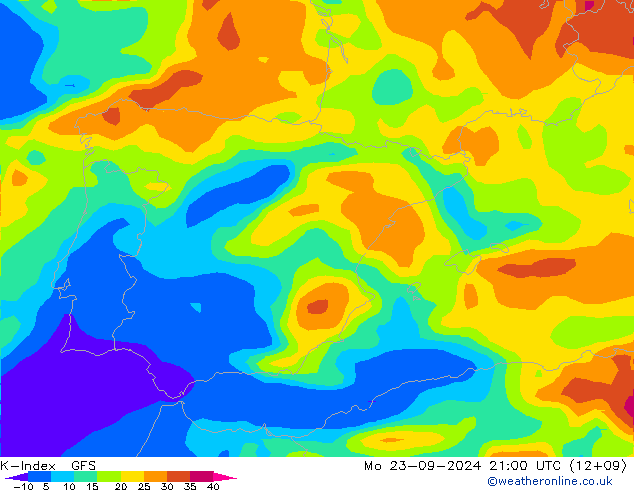 K-Index GFS lun 23.09.2024 21 UTC