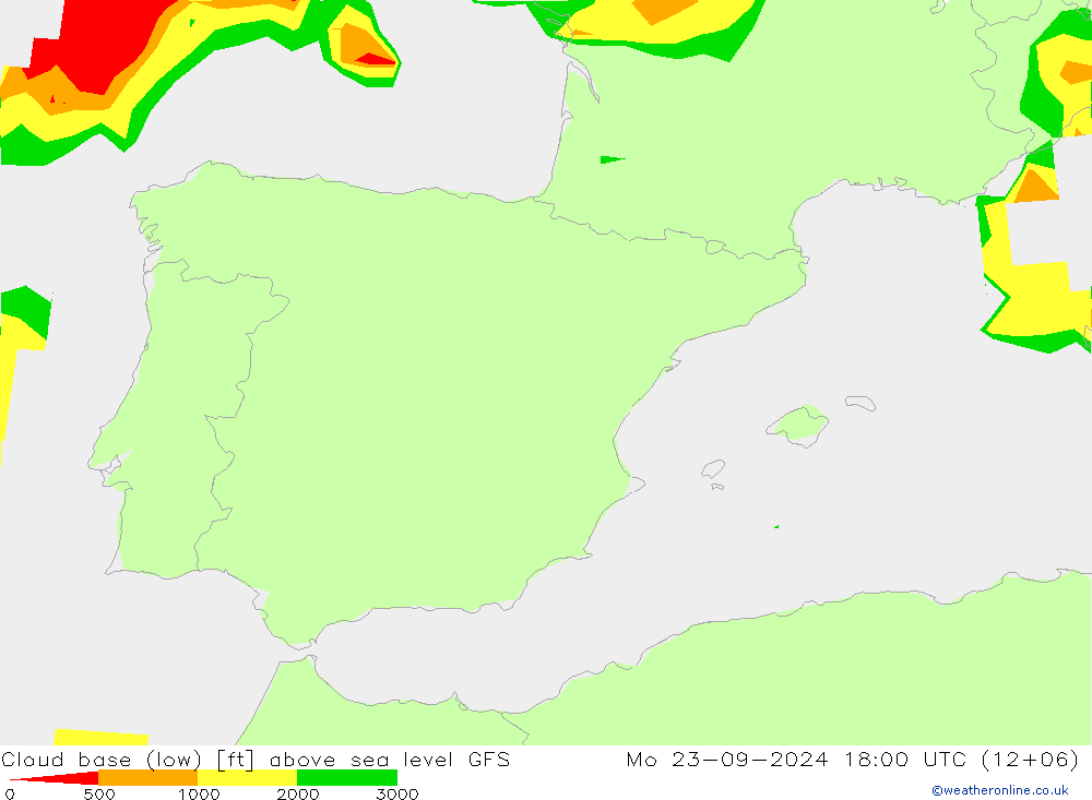 Cloud base (low) GFS Mo 23.09.2024 18 UTC