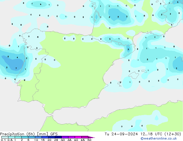 Z500/Rain (+SLP)/Z850 GFS Út 24.09.2024 18 UTC