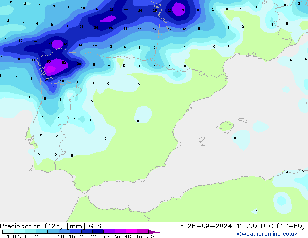 Precipitazione (12h) GFS gio 26.09.2024 00 UTC