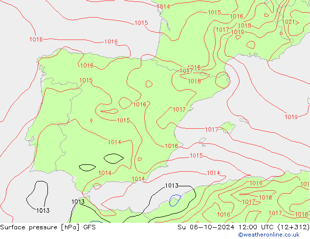 Luchtdruk (Grond) GFS zo 06.10.2024 12 UTC