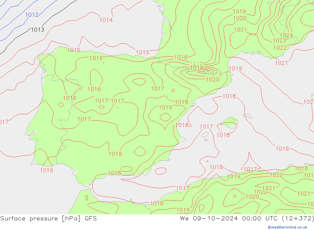 pression de l'air GFS mer 09.10.2024 00 UTC