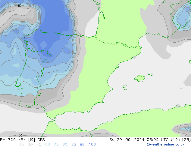 RH 700 hPa GFS Dom 29.09.2024 06 UTC