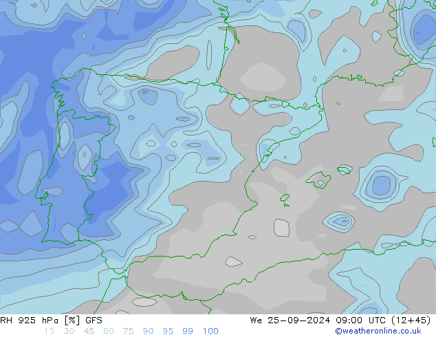 RH 925 hPa GFS We 25.09.2024 09 UTC