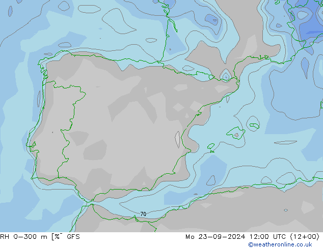 RH 0-300 m GFS  23.09.2024 12 UTC