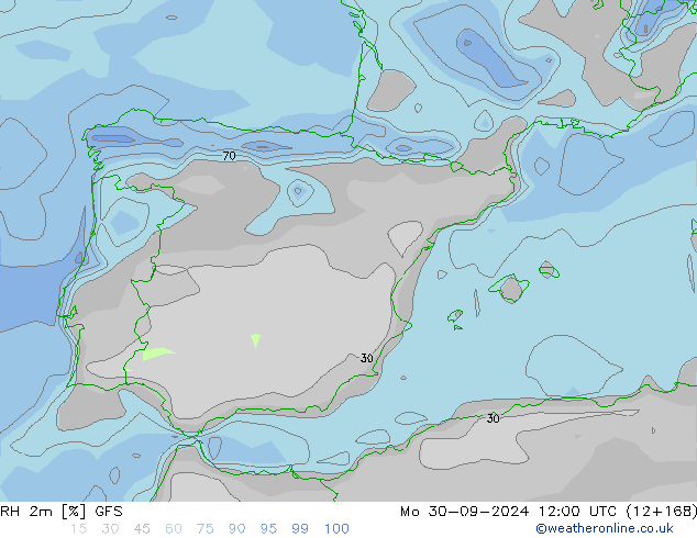 RH 2m GFS Po 30.09.2024 12 UTC