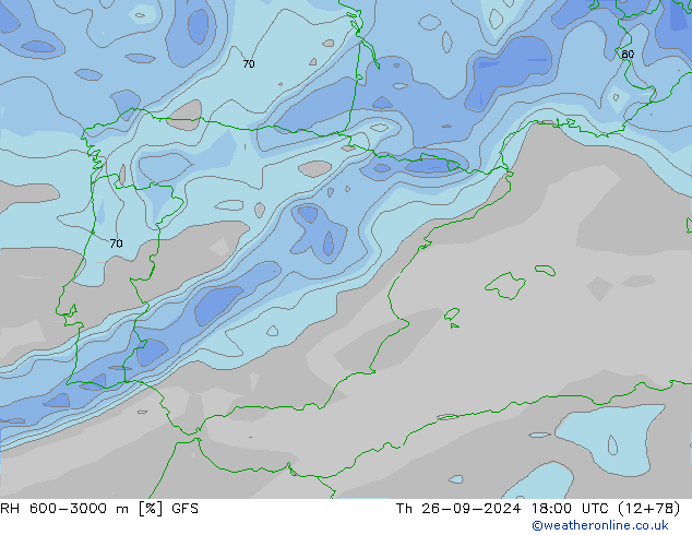 RH 600-3000 m GFS Qui 26.09.2024 18 UTC