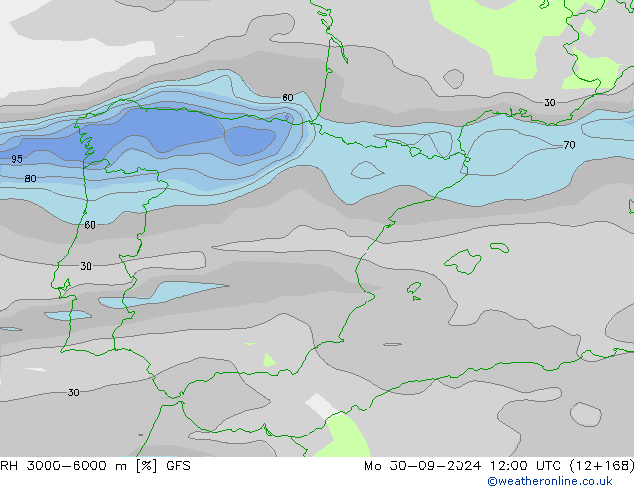 RH 3000-6000 m GFS пн 30.09.2024 12 UTC