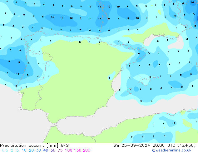 Precipitación acum. GFS mié 25.09.2024 00 UTC