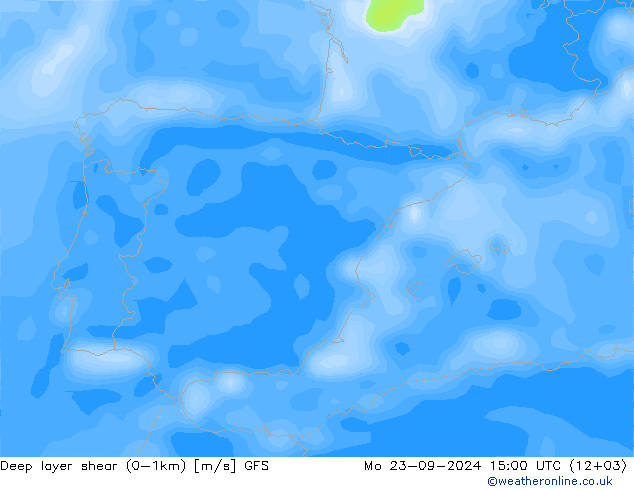 Deep layer shear (0-1km) GFS Seg 23.09.2024 15 UTC