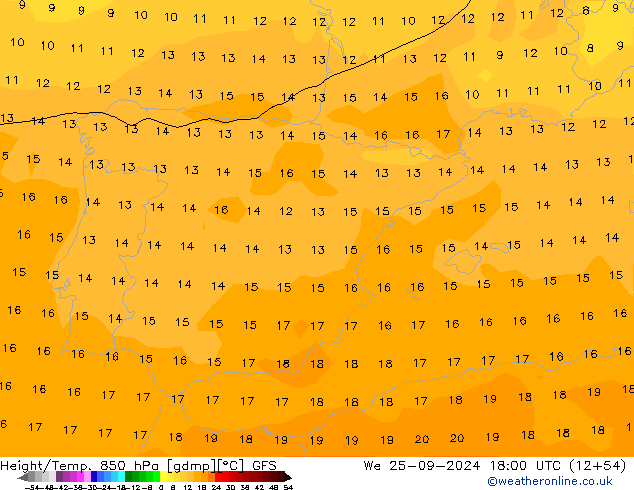 Height/Temp. 850 hPa GFS  25.09.2024 18 UTC