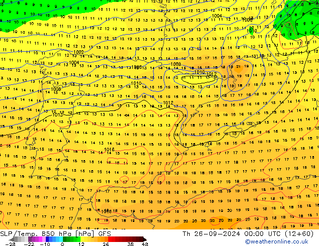 SLP/Temp. 850 hPa GFS Th 26.09.2024 00 UTC