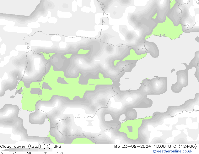 Nubes (total) GFS lun 23.09.2024 18 UTC