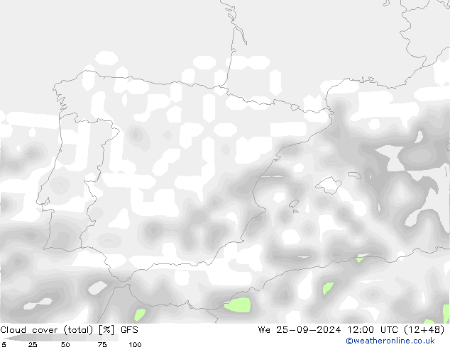 Nubes (total) GFS mié 25.09.2024 12 UTC