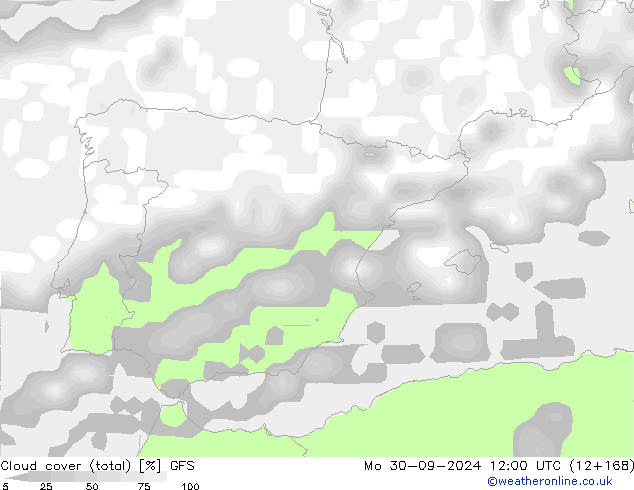 облака (сумма) GFS пн 30.09.2024 12 UTC