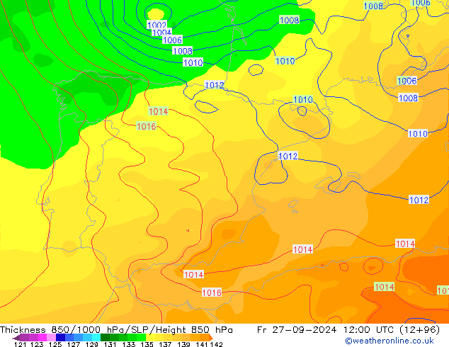 Thck 850-1000 hPa GFS Fr 27.09.2024 12 UTC