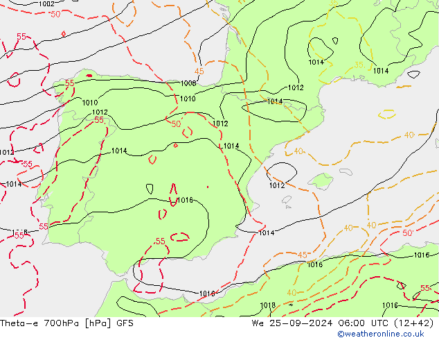 Theta-e 700hPa GFS Çar 25.09.2024 06 UTC