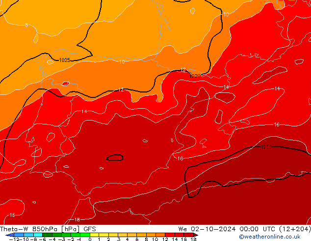 Theta-W 850hPa GFS wo 02.10.2024 00 UTC