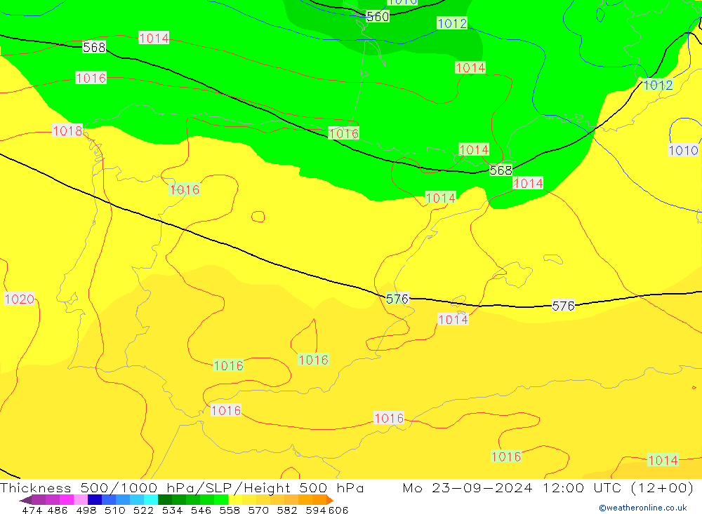 Thck 500-1000гПа GFS пн 23.09.2024 12 UTC