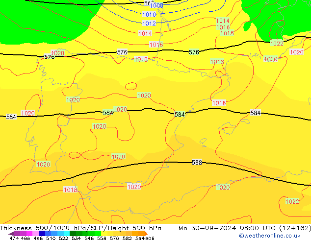 Dikte 500-1000hPa GFS ma 30.09.2024 06 UTC