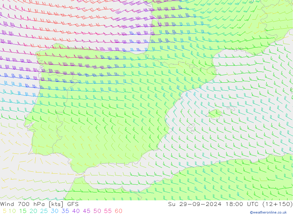 Wind 700 hPa GFS Su 29.09.2024 18 UTC