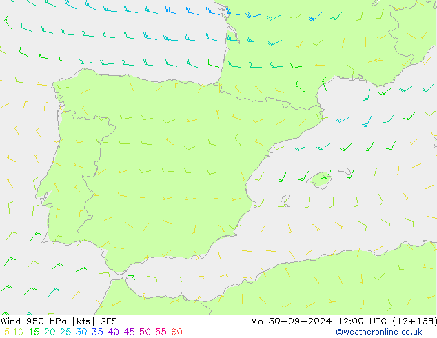 Wind 950 hPa GFS Mo 30.09.2024 12 UTC