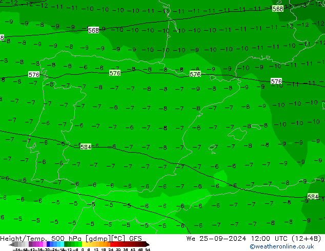 Z500/Yağmur (+YB)/Z850 GFS Çar 25.09.2024 12 UTC